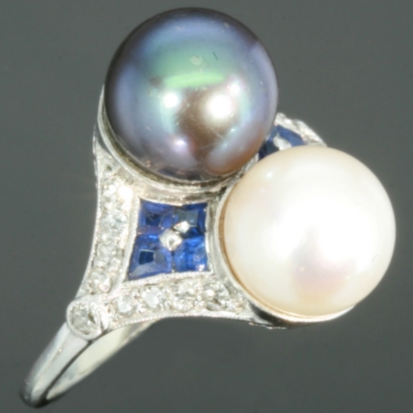 Grey and white pearls Art Deco engagement ring (image 3 of 9)